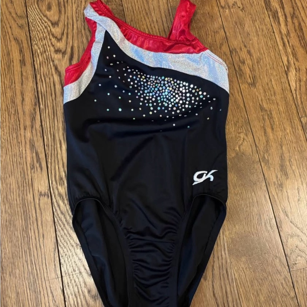 GK child gymnastics Leotard - Black, Red, and silver